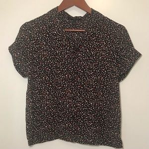 BR Petite Camp Collar Button Up Blouse – Speckle Print